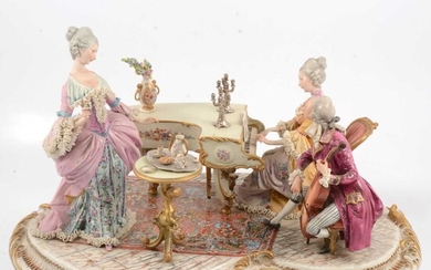 Large Capodimonte group depicting a concert party.