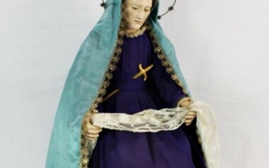 Large and articulated "Cap i Pota" from Catalonia - Dressed Sorrowful Mother Virgin- polychrome carved wood - Late 18th century