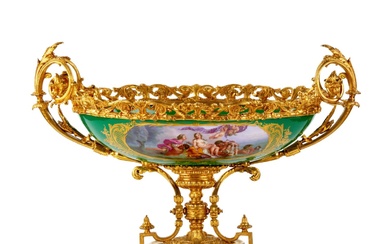 Large vase of gilded bronze and porcelain in the style...
