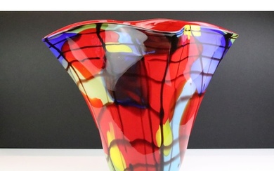 Large vintage 1970s Murano studio art glass vase of fanned f...