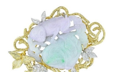 Lavender and Green Jadeite Jade and Diamond "Monkey in