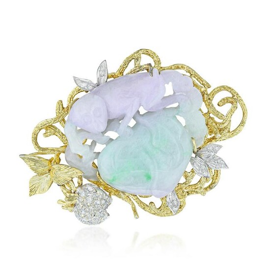 Lavender and Green Jadeite Jade and Diamond "Monkey in