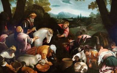 Leandro Bassano Bassano del Grappa 1575 - 1622 Venise (atelier) Animaux à l'abreuvoir Huile sur...