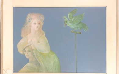 Leonor FINI (1907-1996). Femmes et perroquet. Lithographie en couleurs, signée en bas à droite au...