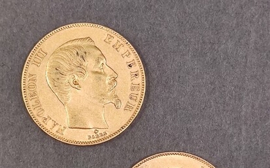 LOTde deux pièces de 50 francs Napoléon 1885 frappe A, et 1859 frappe BB Poids...