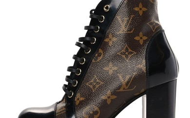 Louis Vuitton Patent Calfskin Monogram Star Trail Ankle Boots 37.5 Black