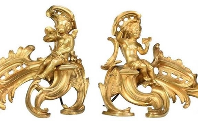 Louis XV Style Gilt Bronze Chenets with Putti