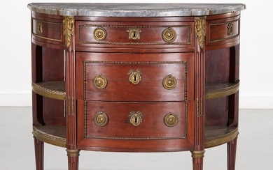 Louis XVI marble top demilune commode, signed