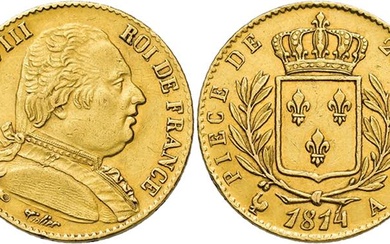 Louis XVIII. 1814-1824, Paris.20 Francs 1814 A (900 fein). Buste...