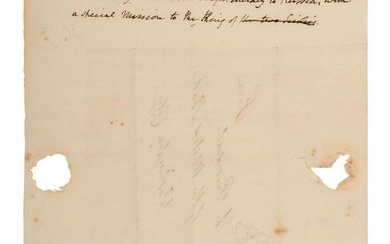 MADISON, James (1751-1836). Autograph note unsigned, nominating William Pinkney to a diplomatic