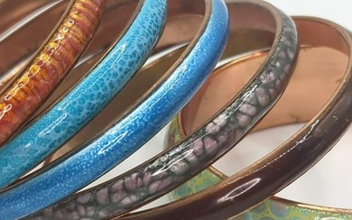 MATISSE RENOIR; Six Modernist Enamel On Copper Bangle Bracelets