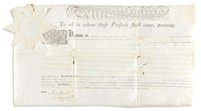 MIFFLIN, THOMAS. Partly-printed vellum Document Signed