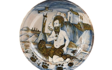 Majolika-Platte mit Heiligem Hieronymus