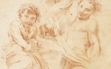 Manner of Antonio da Correggio, 18th Century- Three angels; red chalk on paper, 28 x 21 cm., (unframed).
