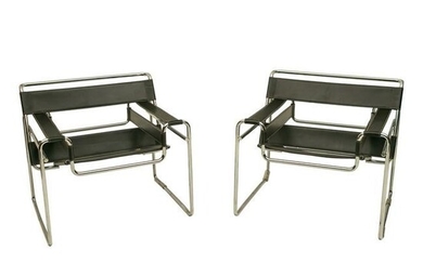 Marcel Breuer 2 Wassily Chrome Leather Arm Chairs