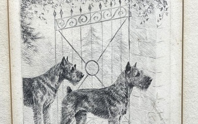 Marguerite Kirmse etching of two schnauzers, c1925