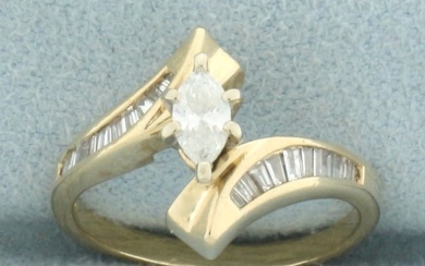 Marquise Diamond Bypass Engagement Ring in 14k Yellow Gold