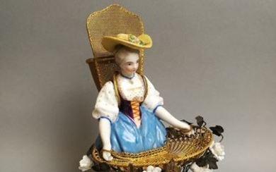 Matchboxes, match holders? Woman with the basket. Porcelain...