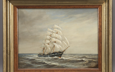 Max Parsons "Ship at Sea" oil on board.