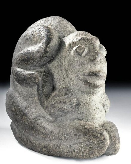 Maya Basalt Seated Figure of Batz / Howler Monkey God