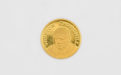 Medaglia in oro con il ritratto di Churchill Winston, Enciclopedia numismatica internazionale