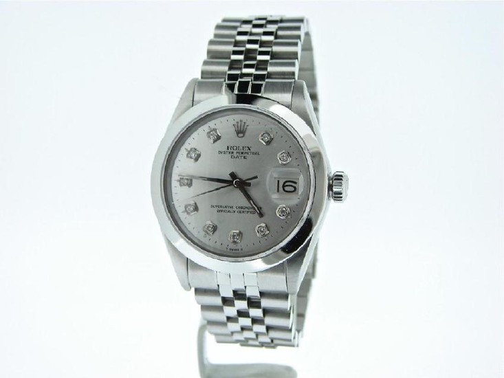 Mens Rolex Stainless Steel Date Silver Diamond 1500