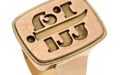 Men's monogram ring GG / RG 585/000 with a stylized monogram on a rectangular ring head 22 x 17 mm, RG 62, 14.1 g