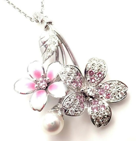 Mikimoto Sakura 18k Gold Diamond Sapphire Pearl Flower