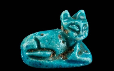 Egyptian Faience Cat Pendant w/ Tawaret