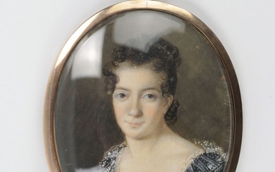 Miniature - début 19e s., gouache sur jambe, ovale, fine peinture miniature, portrait en buste...