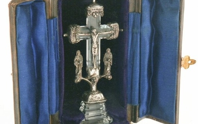 Miniature traveling crystal & silver crucifix