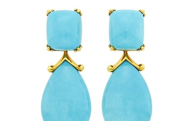 Mish Pair of Gold and Turquoise Pendant-Earclips