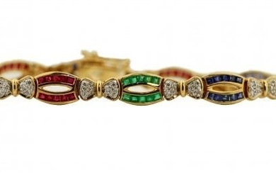 Multi-colored Stone and Diamond Bracelet