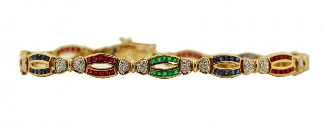 Multi-colored Stone and Diamond Bracelet