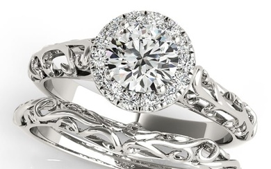 Natural 1.1 CTW Diamond Engagement Ring SET 18K White Gold