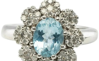 Natural Aquamarine Diamond Ring 14K White Gold