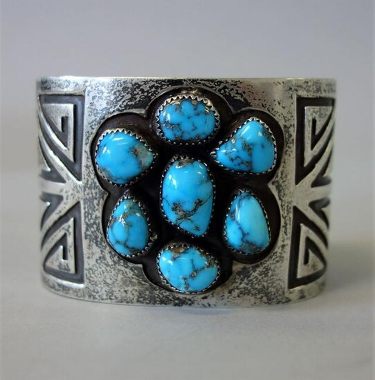 Navajo Sterling & Turquoise Cuff Bracelet, Signed