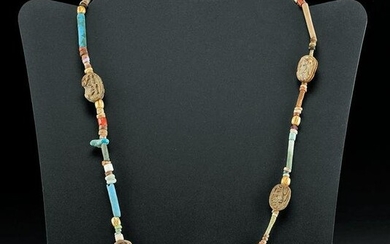 Necklace w/ Egyptian Gold, Faience, Stone, & Scarabs