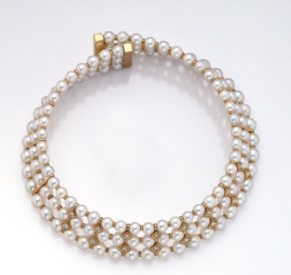 Necklace with cultured pearls and brilliants ,...