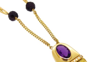 Necklace with pendant Yellow gold, 16 ct garnet Diamond (Natural) - Amethyst