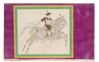 Negentiende eeuwse zgn "composite" tekening inkt van een Moghul nobele te paard - 16 x...