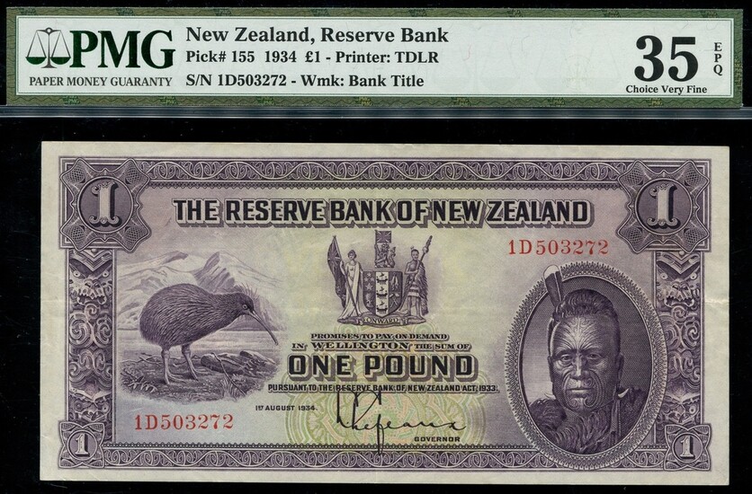 New Zealand Reserve Bank, £1, 1st August 1934, serial number 1D503272, (Pick 155, TBB B102a)