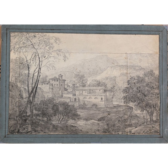 Nicolas Didier BOGUET. (Attribué à). (1755 – 1839). « Paysage au village de montagne italien...