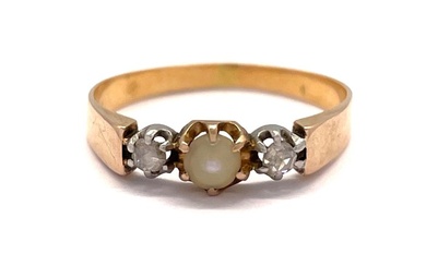 No Reserve Price - Antique - Fin du XIXe siècle - Perle Fine - Diamants taille rose - Ring - 18 kt. Platinum, Rose gold