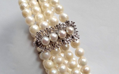 No Reserve Price - Bracelet 835 silver - Akoya pearls - 4 rows