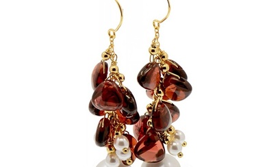 No Reserve Price Earrings - Yellow gold Pearl - Garnet