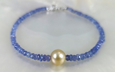No Reserve Price# Golden Southsea RD Ø 8.5x9 mm - 18 kt. Yellow gold - Bracelet South Sea Pearl - Tanzanites