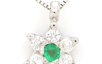No Reserve Price - Necklace - 18 kt. White gold, NEW - 0.12 tw. Diamond (Natural) - Emerald