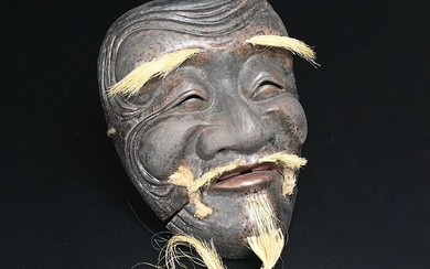 Noh mask - Lacquer, Wood - Fine black Kokushikijo (Sanbaso) mask - including bag - Japan - Shōwa period (1926-1989)