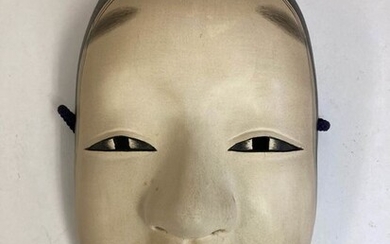 Noh mask - Wood - Ko-omote 小面 signed Gakusen“岳仙” - Japan - Early Showa period (1930-40)